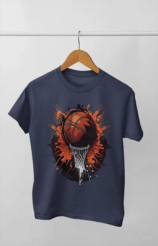 Boy Round Neck Half Sleeve Vibrant Basketball - S / Navy Blue
